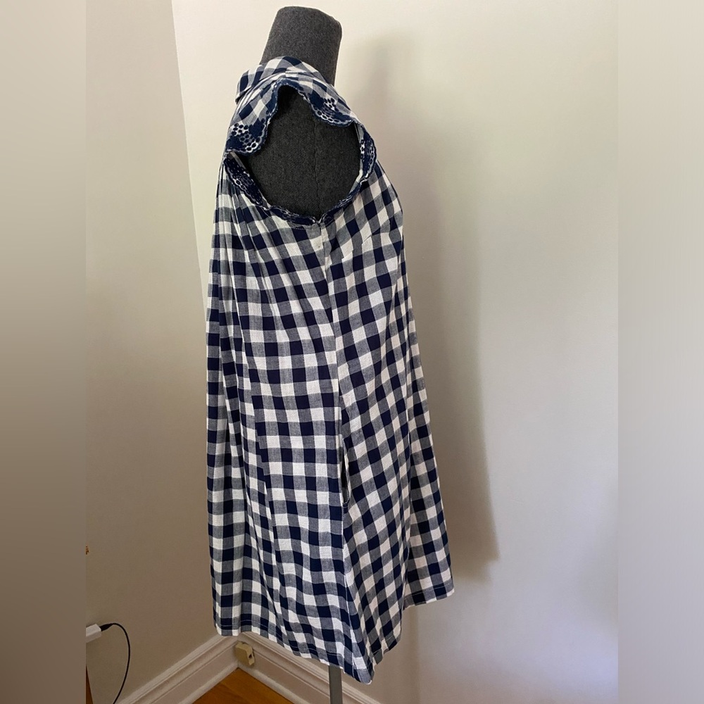 Anthropologie Trinette Gingham Plaid Shirt Dress in Navy Blue & White size: S - Picture 7 of 13